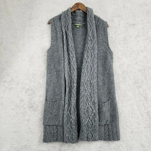 Eddie Bauer Women's Gray Wool & Nylon Sleeveless Cardigan Vest Size L 24CT - Picture 1 of 6